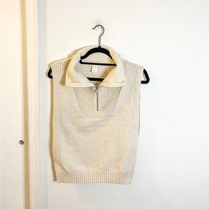 H&M knit zip up sweater collar, cream, one size fits most